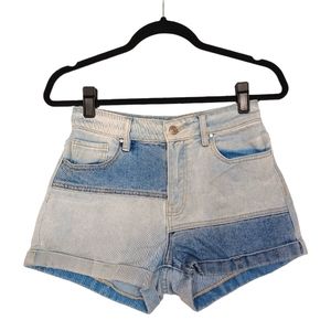 PACSUN Colorblock Light Medium Blue Panel Cuff Hem Denim Jean Mom Shorts 25